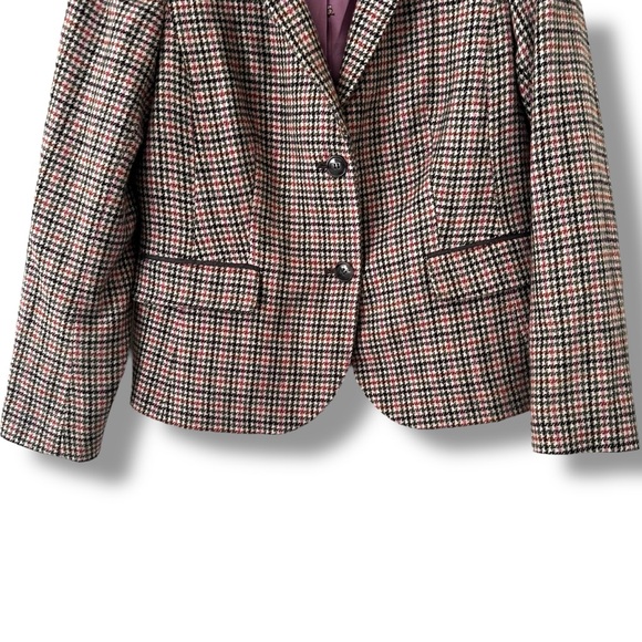 Talbots Beige/Pink Houndstooth Plaid Blazer Owl Print Office Academia Preppy 12 - Picture 4 of 10